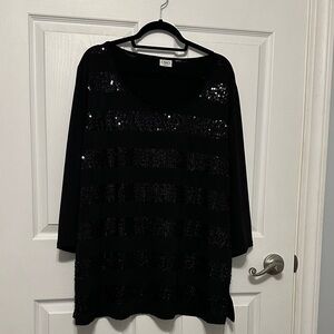 Black Sequin Striped Top